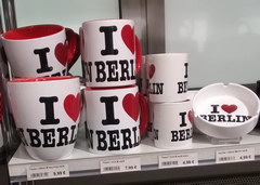 Souvenirs in Berlin in Germany, souvenir mugs